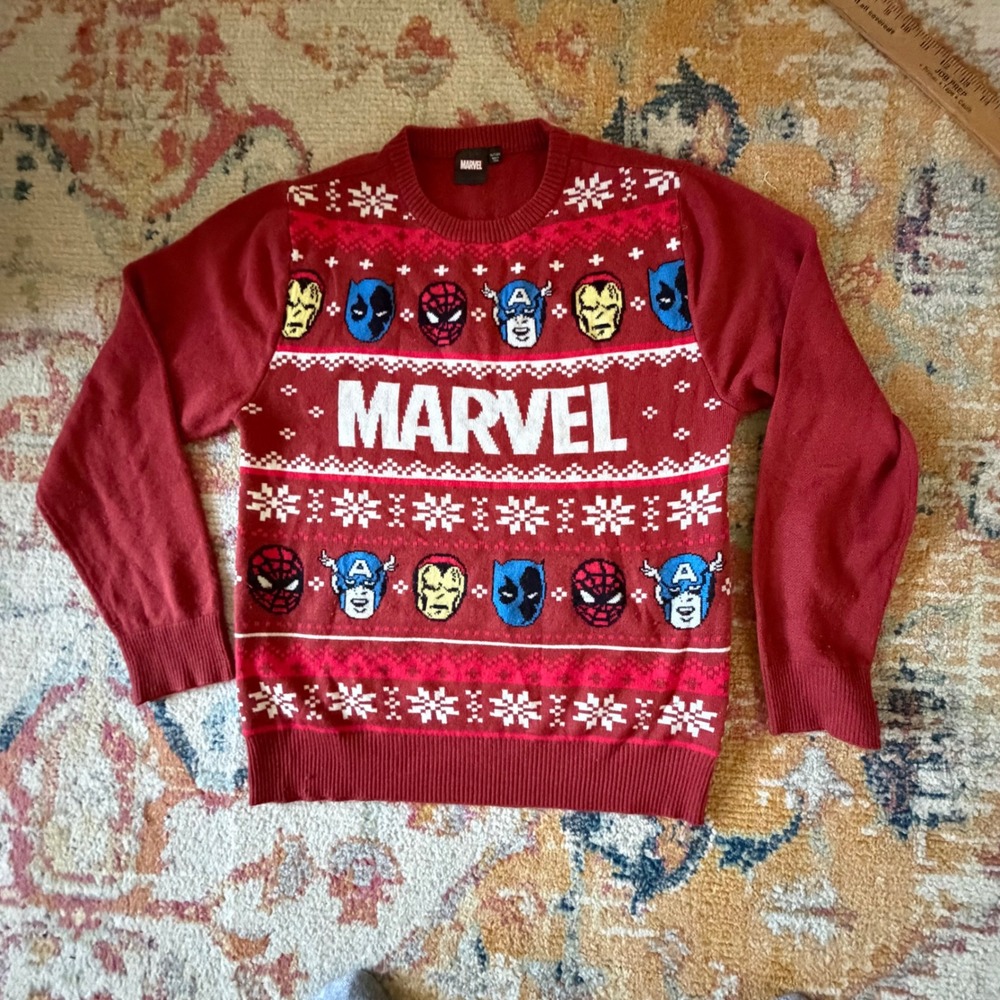Marvel Comics Avengers Holiday Ugly Christmas Sweater Red XXL Spider-Man IronMan